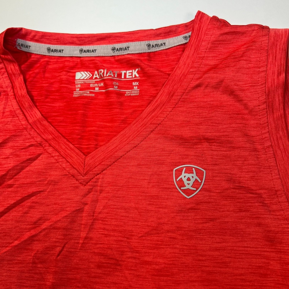 Ariat Tank Top Medium Red AriatTEK V-Neck Performance Activewear Sleeveless - Picture 3 of 9